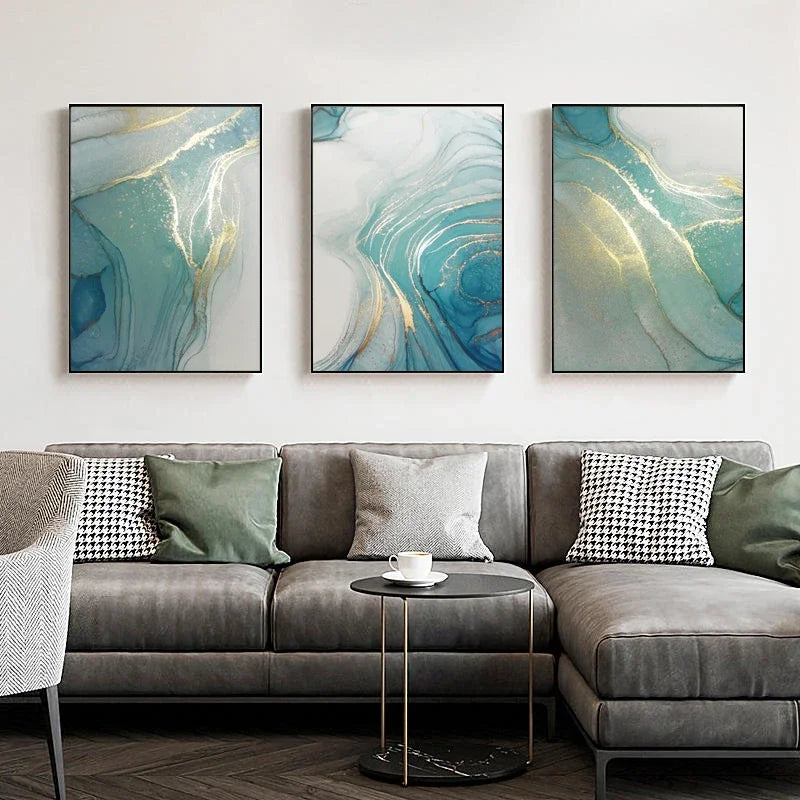Abstract Wall Art Canvas Painting Print Nordic Luxe Gilt Picture Turquoise Gold Foil Marble Texture Poster Decoration for Home