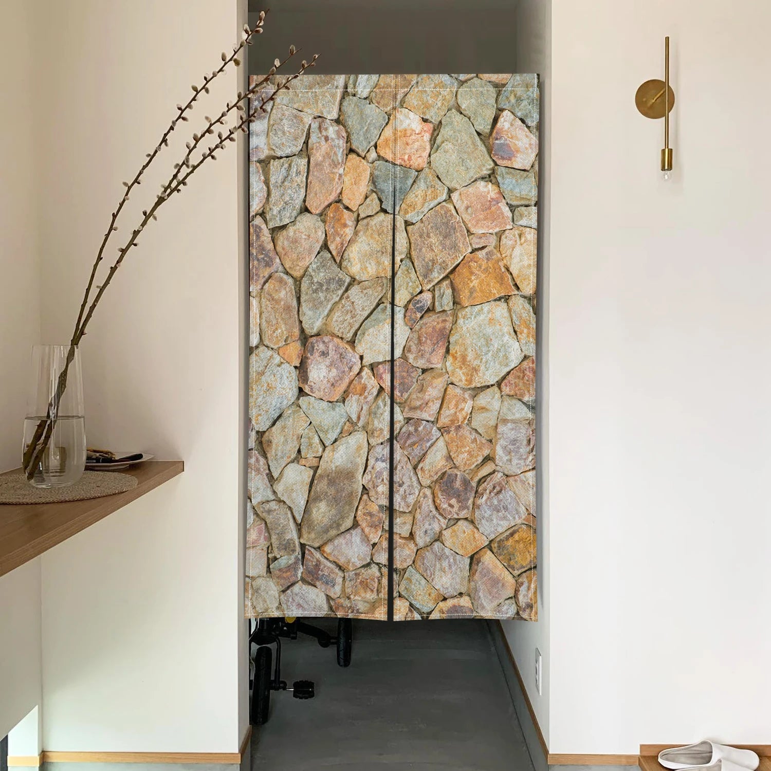 Retro Brick Noren Door Curtains Natural Stone Texture Vintage Red Linen Doorway Curtains Home Decor Room Divider Half-curtains