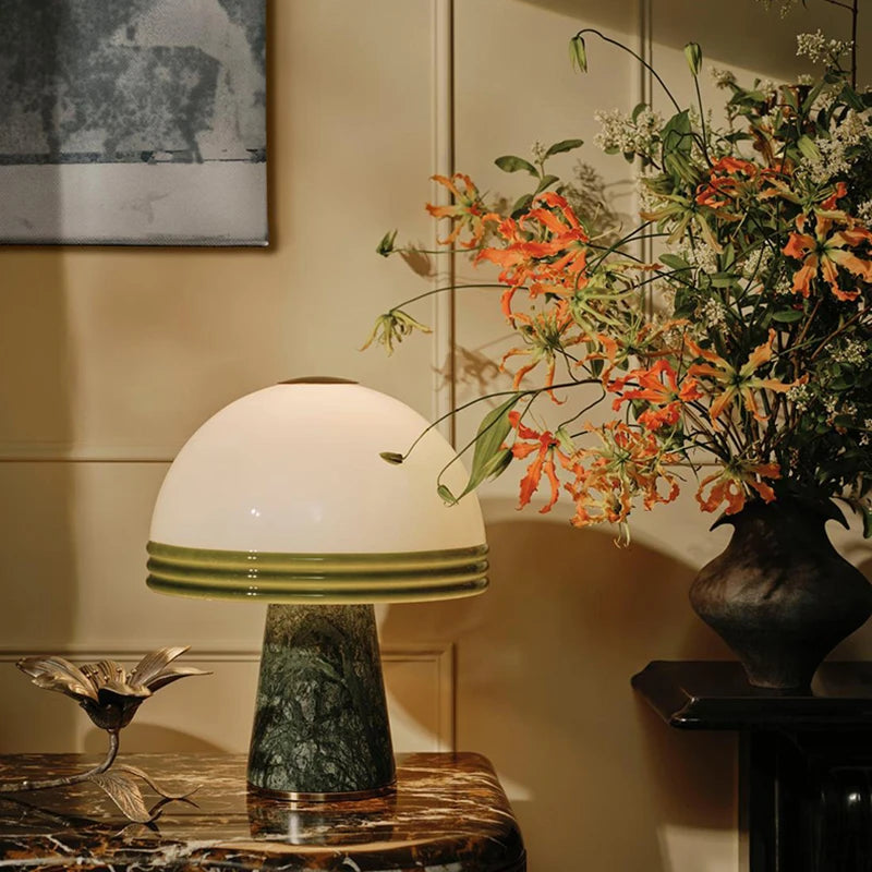 Modern Natural Green Marble LED Desk Lamp Glass Lampshade Plug Adapter For Home Decor Bedroom Foyer Hotel Table Light