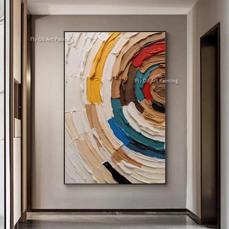 Hand Painted Abstract Brown And Beige Knife Thick Canvas Oil Painting Simple Design Artwork Red Green Wall Art For Home Decor