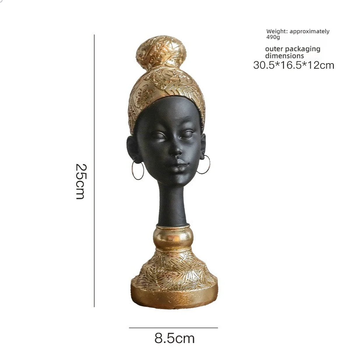 Resin African-Style Sculpture (Black & Gold) , Multi-Functional Decor/Candle Holder for Desk/Shelf, Luxury Home Accent
