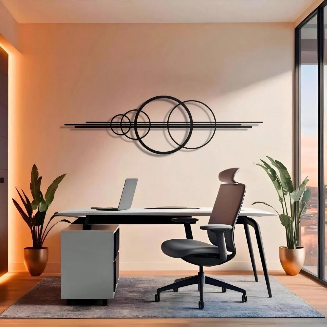 Metal Wall Art Decor, Modern Geometric Circle Wall Hanging for Living Room Office Gift