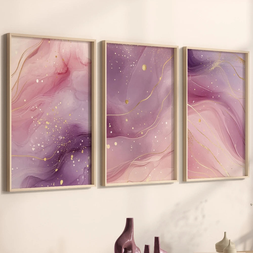 Pink Marble Wall Art Set Abstract Gold Accent Prints Wall Art Decor Canvas Poster Prints Home Bedroom Living Room Decoration