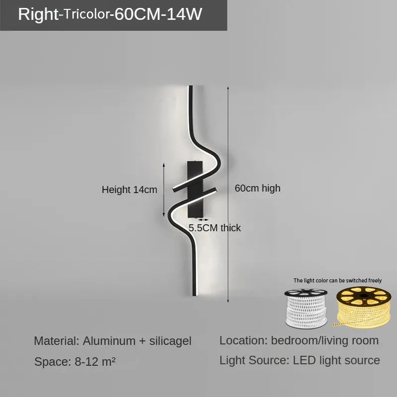 Modern Creative Strip Led Wall Light Minimalist Bedroom Bedside Wall Sconce Led Lights Living Room TV Sofa Background Wall Lamp