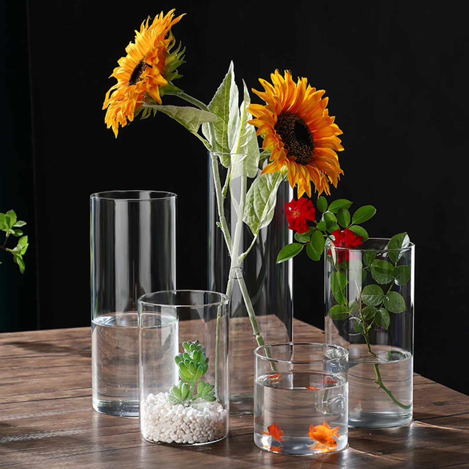 New Transparent Glass Hydroponic Vase Modern Cylinder Flower Centerpiece Clear Vases Use for Floral Wedding Home Decoration