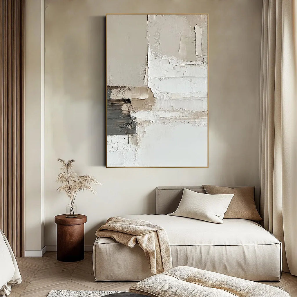 Neutral Textured Abstract Handmade Oil Painting Minimalist Modern Wall Art Beige White Canvas Art for Living Room Bedroom Decor