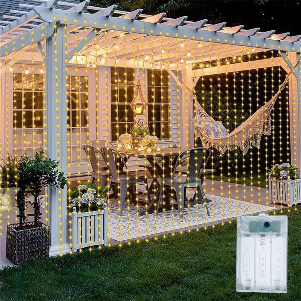 Curtain LED String Lights Garland Battery Festoon 8 Lighting Modes Fairy Garland Lights Christmas Decoration for Bedroom Home