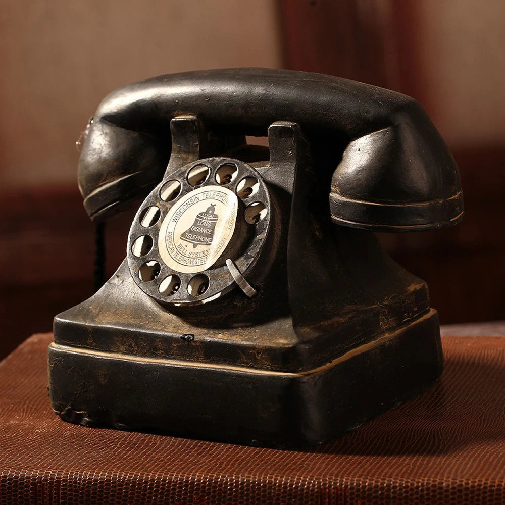 Antique Telephone Resin Sculpture - Distressed ZAKKA Desk Decor with Soil Effect, Vintage Industrial Office Ornament