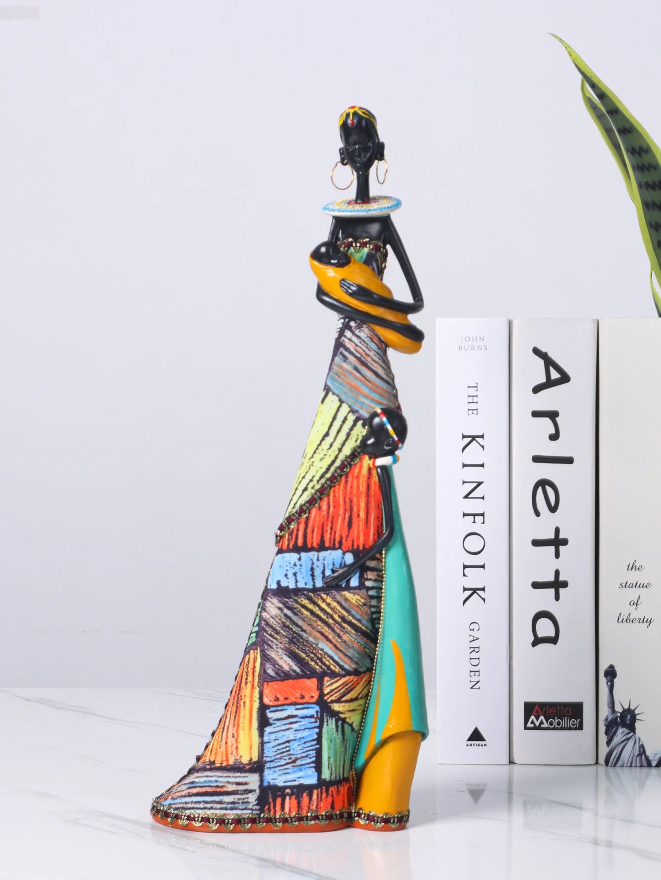 "Milky Bond" African Mother Resin Statue Nursing Baby Sculpture with Tribal Patterns, Bedroom Living Room Home Art Decor