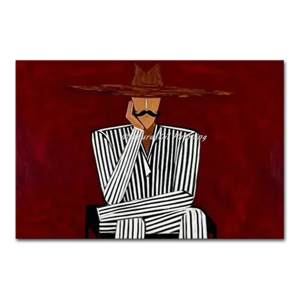 Mintura,Handpainted Cowboy Oil Paintings on Canvas,Modern Home Decoration,Abstract Brown Poster,Wall Art Picture for Living Room