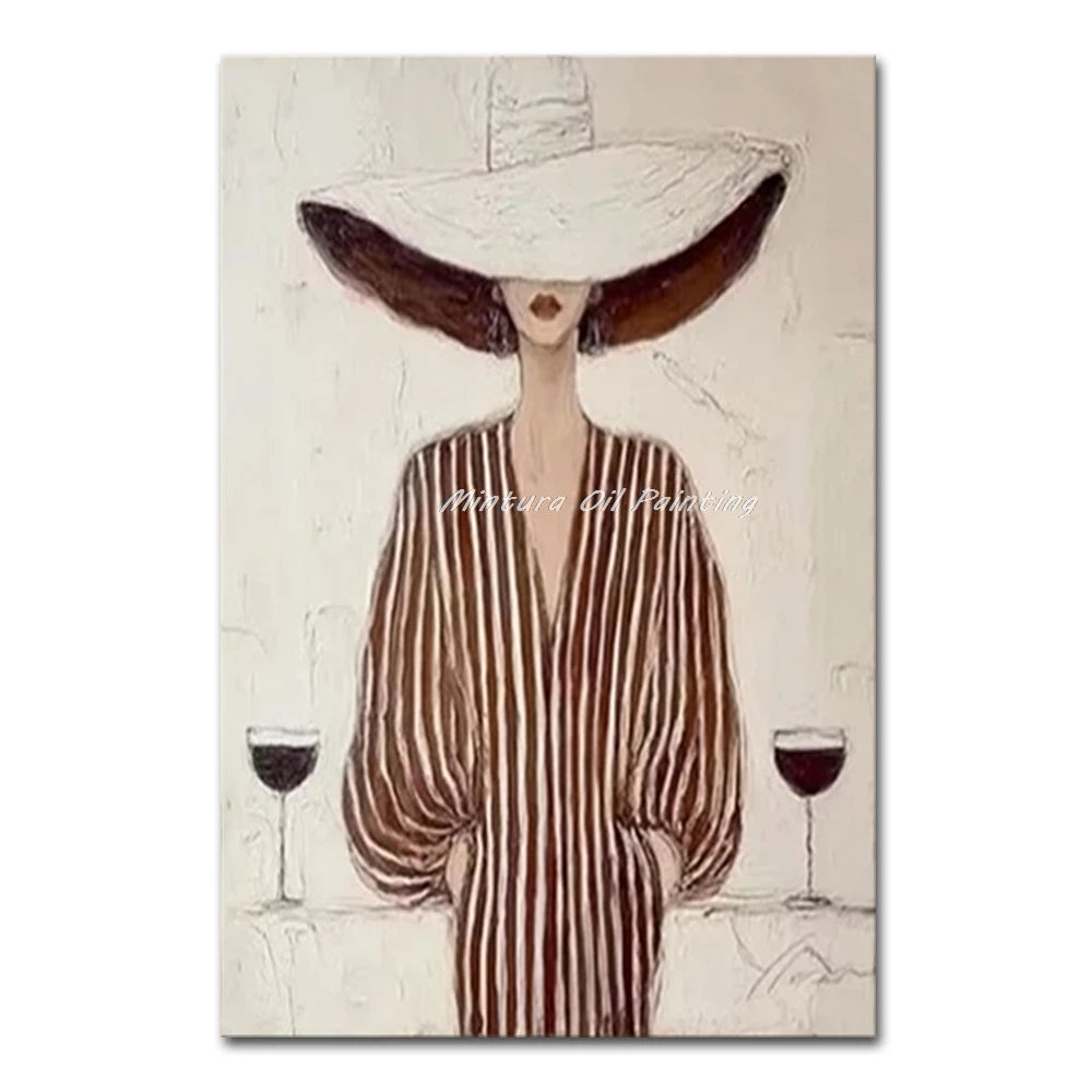 Mintura,Handpainted Cowboy Oil Paintings on Canvas,Modern Home Decoration,Abstract Brown Poster,Wall Art Picture for Living Room
