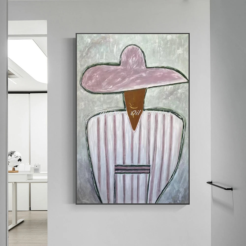Mintura,Handpainted Cowboy Oil Paintings on Canvas,Modern Home Decoration,Abstract Brown Poster,Wall Art Picture for Living Room
