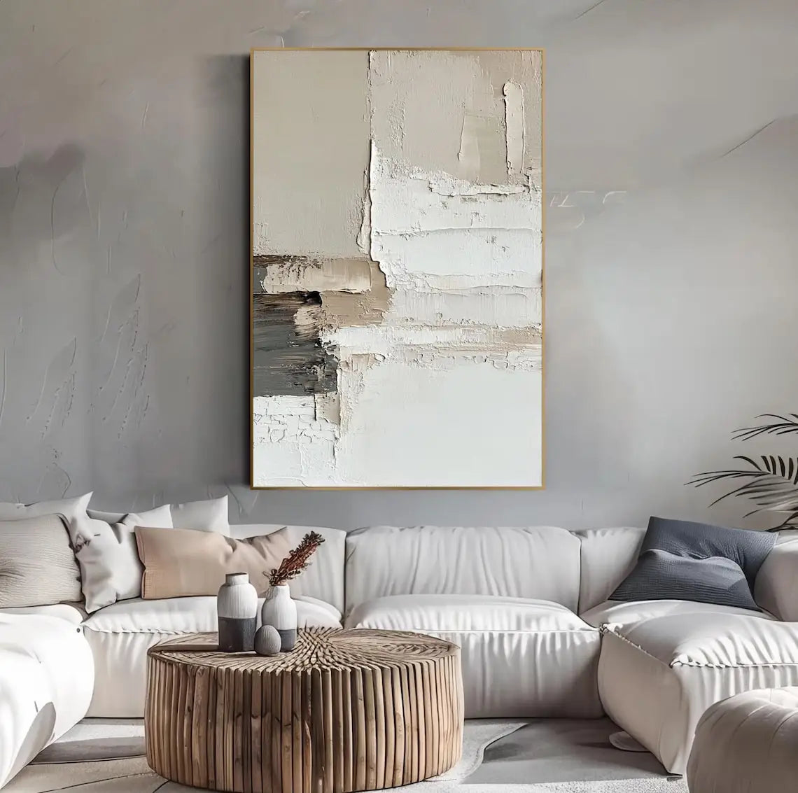 Neutral Textured Abstract Handmade Oil Painting Minimalist Modern Wall Art Beige White Canvas Art for Living Room Bedroom Decor