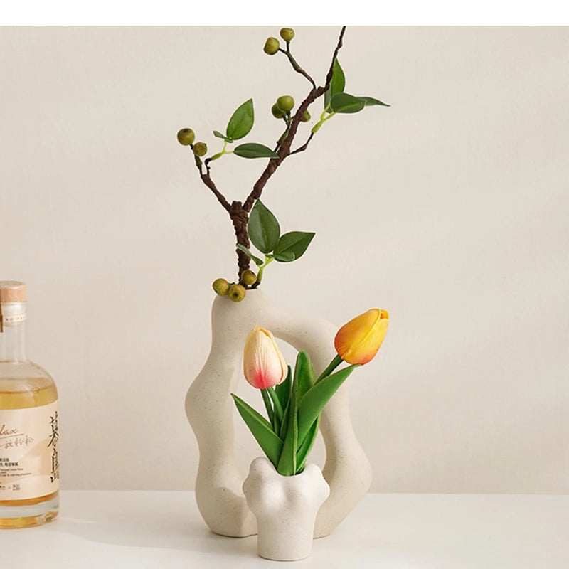 2Pcs/set Ceramic Vase Craftts Decorative Dry Flower Foyer Art Arrangement Home Decor Accessories