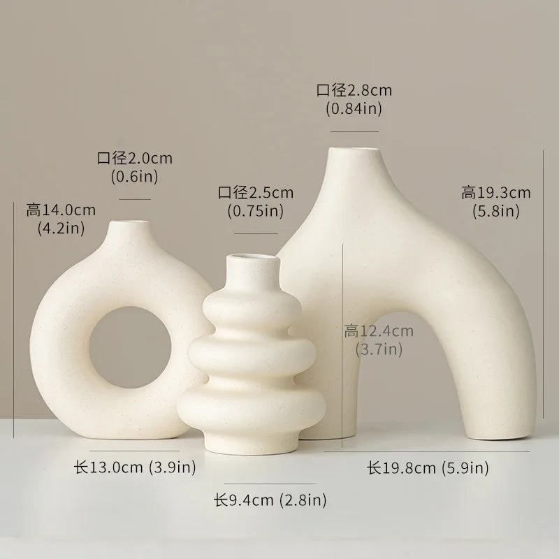 3pcs/set Geometric Vase Plain Fired Ceramic Crafts Home DecorationDesktop Ornaments White Black Flower Vase Window Sill Decor