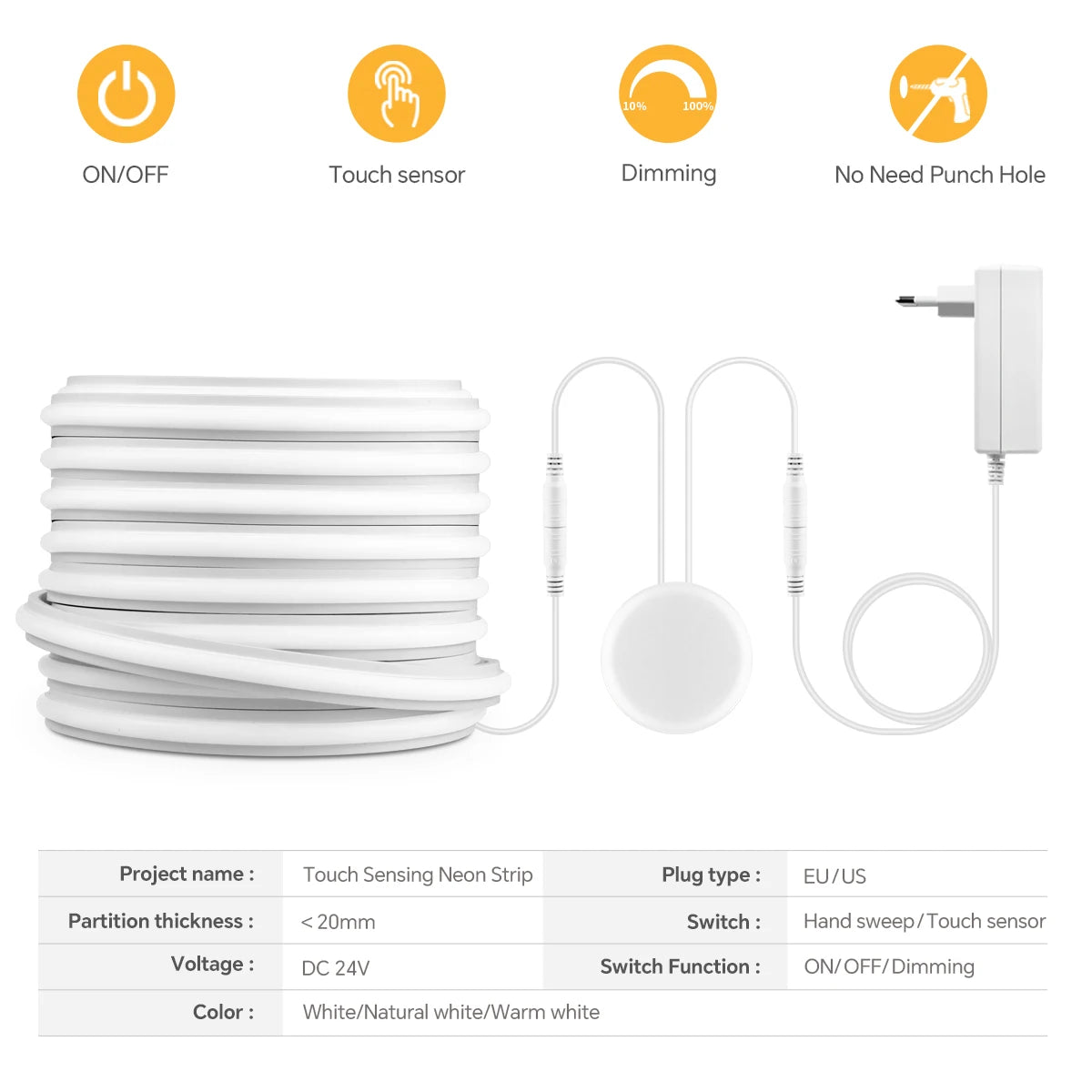 24V Cuttable Neon COB LED Strip Light Dimmable Motion Sensor Hand Scan Touch Dimming Tape Lamp Bedroom Kitchen Cabinet Decor