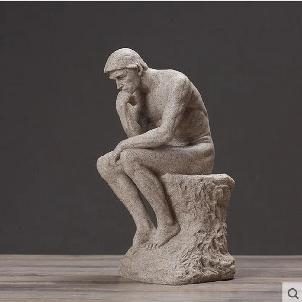 Nordic Minimalist Thinker Statue - Resin Sandstone Finish Office Decor, Mindfulness Gift for Philosophy Lovers
