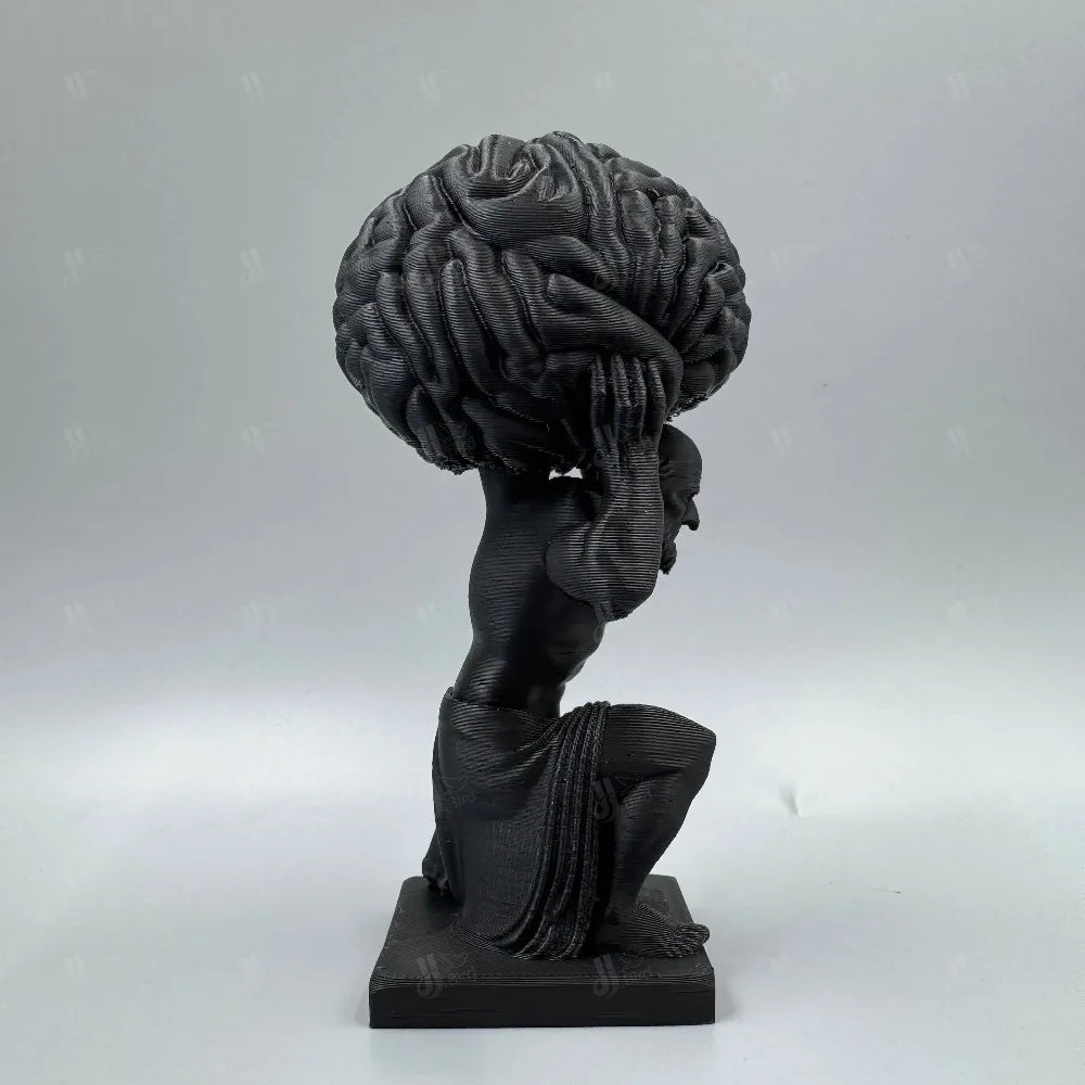 1pc Black "Mind Over Matter" Brain-Bearer Art Figurine, suitable for philosophical study decor & distinctive office display.