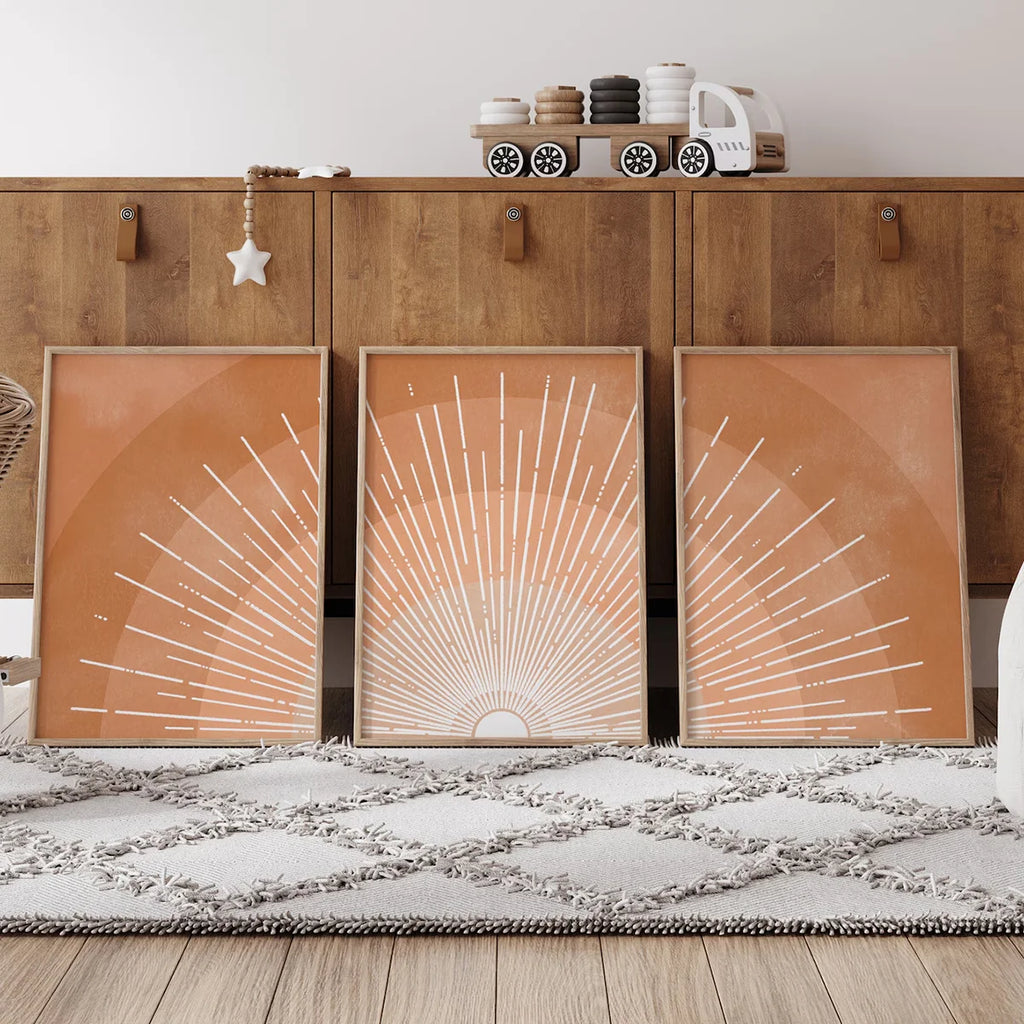 3PCS Bohemia Sun Print  Mid Century Modern Terracotta Wall Art Minimalist Poster Canvas Prints  Room Decoration Home Decor