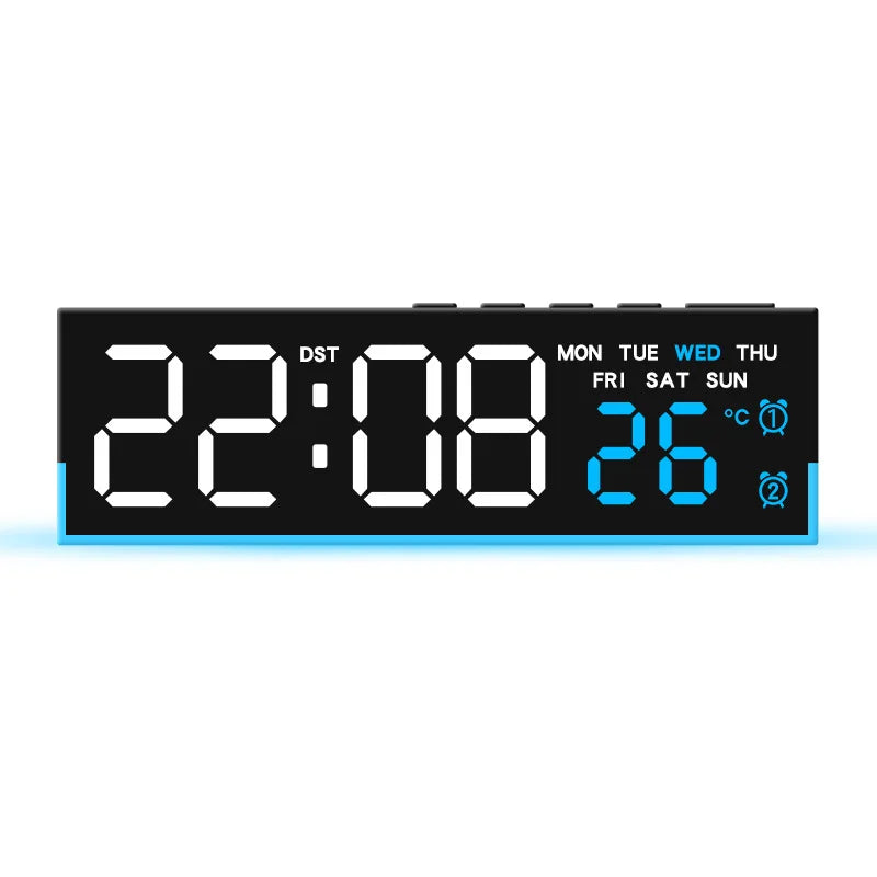 USB Powered Digital Alarm Clock with Mood Light TEMP  Date Week 2 Alarms Auto Dimmable Snooze Table Clock 12/24H DST LED Clock