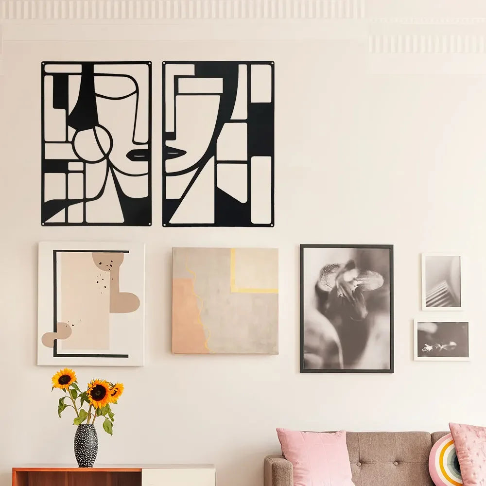 Violaura Abstract Metal Wall Art - Easy to Install Hanging Geometric, Lines, Shapes, Artistic, Bedroom, Blacksmith, Handcrafted